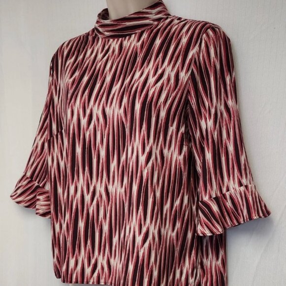 14th & Union Blouse Mock Neck 3/4 Sleeve Size SMALL  Multicolor Red/Cream. - Picture 2 of 3